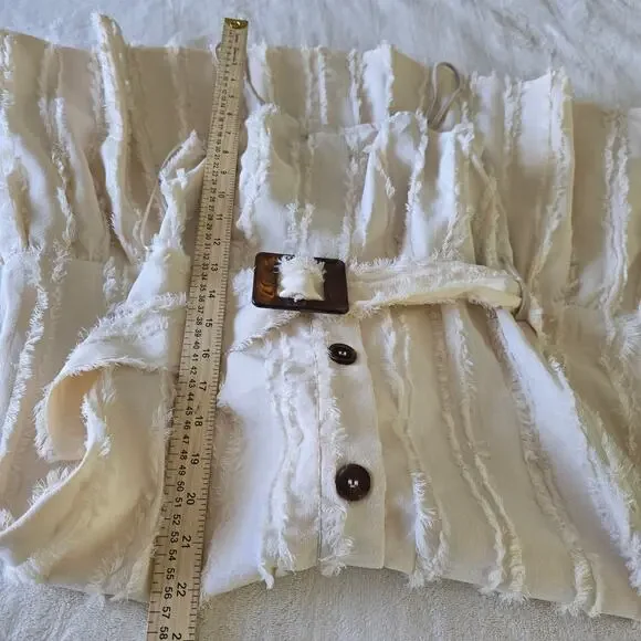 Moon River Cream Fringe Midi Dress XS Belted Button Front Coquette Bridal Resort - Picture 10 of 12